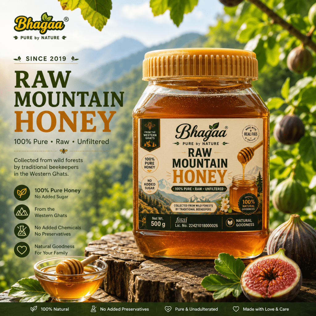 Bhagaa® Raw Mountain Honey - 100% Pure, Raw and Unfiltered Honey collected from the Western Ghats, India