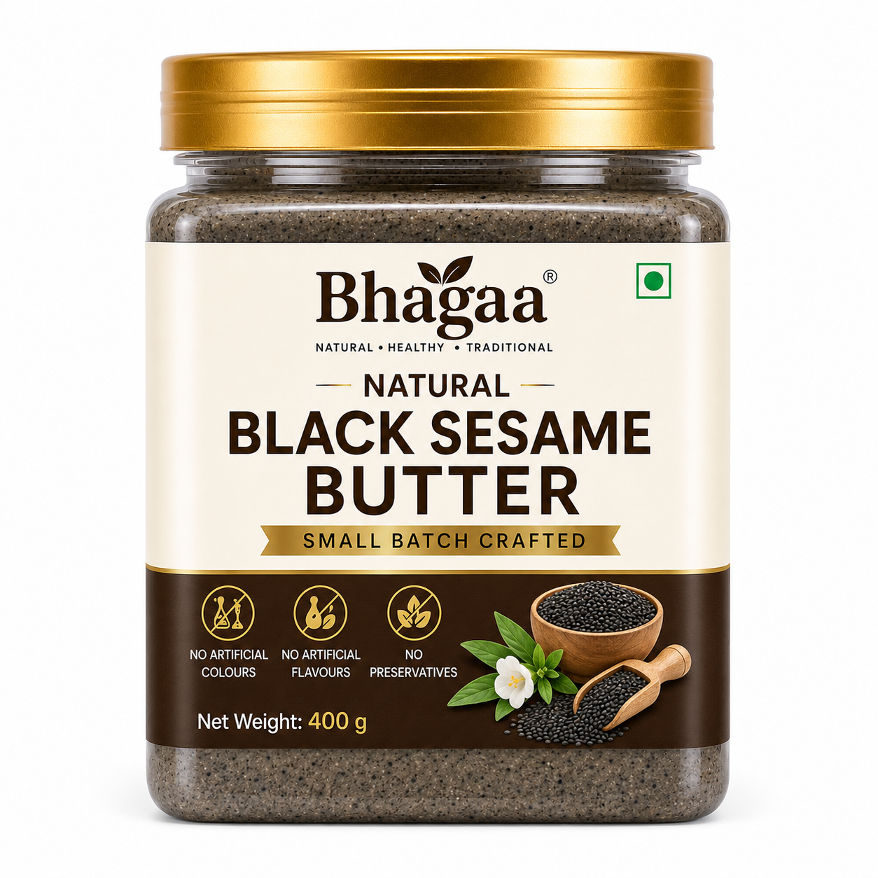 Natural Nut Butters | Peanut, Almond, Cashew & Sesame Butter | Bhagaa® 2 Bhagaa® Natural Black Sesame Butter – Premium Small Batch Roasted Black Sesame Seed Butter in a Jar
