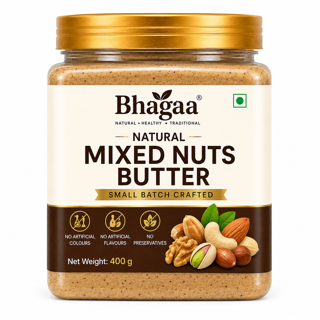 Natural Nut Butters | Peanut, Almond, Cashew & Sesame Butter | Bhagaa® 3 Bhagaa® Natural Mixed Nuts Butter – Premium Small Batch Mixed Nut Butter in a Jar
