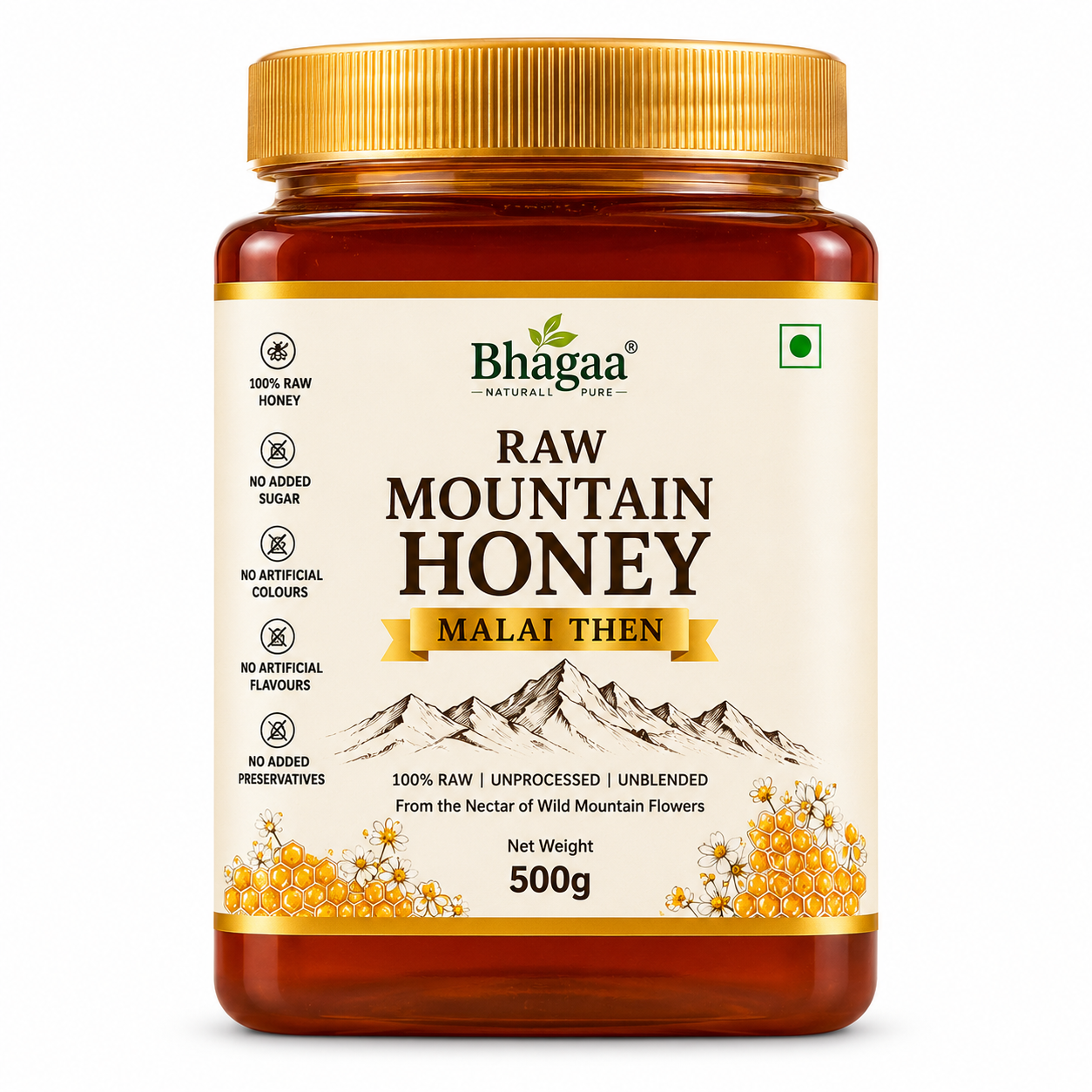 Bhagaa® Raw Mountain Honey (Malai Then) Pure Raw Honey | Naturally Sourced | Available in 500g & 1000g